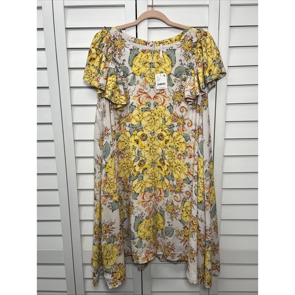 Free People Yara Floral Printed Peasant Flutter Sleeve Mini Dress Size Large NWT - Picture 6 of 15